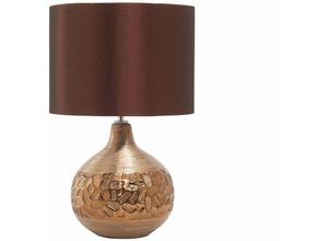 4260580923090 - Beliani - Tischlampe Gold geschwungener Porzellanfuß Stoffschirm Braun Kabel mit Schalter Moderner Glamouröser Stil - Braun 4260580923090 - Beliani - Tischlampe Gold geschwungener Porzellanfuß Stoffschirm Braun Kabel mit Schalter Moderner Glamouröser Stil - Braun