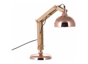 4260586356397 - Beliani - Büroleuchte Kupfer Metall und Holz 53 cm Arm und Schirm verstellbar Kabel mit Schalter Industrie Look - Heller Holzfarbton