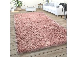 4061981131080 - Hochflor Teppich Wohnzimmer Shaggy Pastell Weich Flauschig Einfarbig Langflor Rosa 140x200 cm - Paco Home