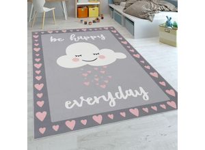 4061981090837 - Kinderteppich Spielteppich Für Kinderzimmer Spruch-Motiv Und Wolke Grau Rosa 80x150 cm - Paco Home