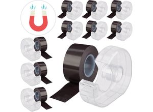 Image of Relaxdays - 10 x Magnetband 5m, mit Abroller, selbstklebendes Klebeband, Magnetstreifen, für Whiteboard & Kühlschrank, schwarz