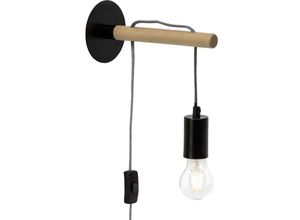 4004353292170 - BRILLIANT Lampe Jarbo Wandleuchte Zuleitung schwarz holzfarbend 1x A60 E27 60W geeignet für Normallampen (nicht enthalten) Mit Zuleitung und Schnurzwischenschalter