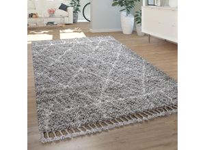 4061981077425 - Hochflor Teppich Grau Wohnzimmer Orientalisches Muster Berber Stil Weich Shaggy 60x100 cm - Paco Home