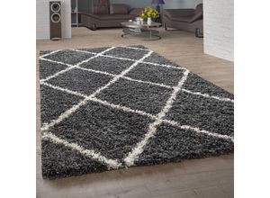 4061981092572 - Hochflor Teppich Wohnzimmer Skandinavisches Muster Rautenmuster Dunkelgrau Creme 120x170 cm - Paco Home