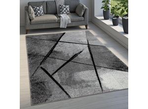 4061981164910 - Teppich Wohnzimmer Kurzflor Modernes Muster Abstrakt Geometrisch Grau Schwarz 80x150 cm - Paco Home