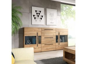 4066075022145 - Sideboard Vitrine Eiche Grandson Nb TURDA-83 modern mit Absetzungen in schwarz B H T ca 180 103 39 cm - braun