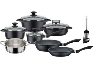 4005643414630 - Topf-Set Gourmet Granit Aluminiumguss (Set 12-tlg Kochtopf 20 24 Stieltopf 16 Pfanne 20 24 Bräter Dampfeinsatz) Induktion schwarz