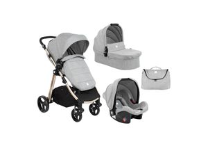 3801001011425 - Kikkaboo Kinderwagen 3 in 1 Ugo Autositz Tragetasche Sportsitz Griff einstellbar grau hellgrau