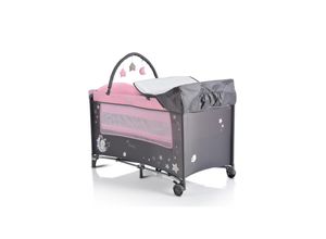 3800146248598 - Reisebett Sleepy Rollen Wickelauflage Matratze Spielbogen Seiteneingang grau pink