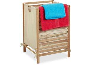 4052025457983 - Wäschekorb Holz & Baumwolle 60 l Bad Wäschesammler für Schmutzwäsche HxBxT 635 x 43 x 43 cm natur beige - Relaxdays