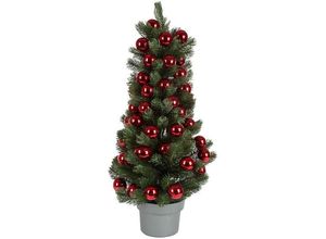 4250965992018 - Künstlicher Weihnachtsbaum MYFLAIR MÖBEL & ACCESSOIRES Weihnachtsdeko künstlicher Christbaum Tannenbaum Weihnachtsbäume Gr Höhe 60 cm rot (grün) Kunstweihnachtsbäume Kunstbäume Weihnachtsbäume im Topf mit roten Kugeln