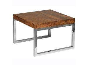 4250950207721 - Beistelltisch Massiv-Holz Sheesham Wohnzimmertisch mit Metallgestell Landhausstil Couchtisch braun Echtholz - Finebuy