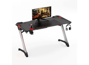 4250263741011 - EXCAPE Gaming Tisch Z12 ULTRA mit LED RGB Beleuchtung 120cm Breit Carbon-Optik Schreibtisch Gaming Gamingtisch Getränkehalter Kopfhörerhalter PC Tisch Gamer Tischplatten   120cm x 60xm