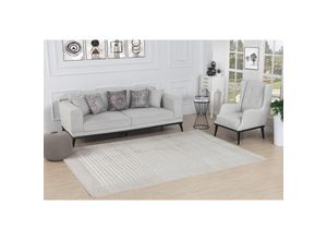 0889292544511 - Teppich Kurzflor Wohnzimmer Gestreiftes Skandi Design Beige und Weiß 200 x 275 cm - Surya