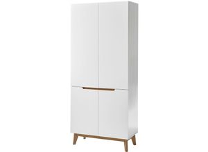 4066075018551 - Garderobenschrank CERVERA-05 weiß matt lackiert mit furniertem Massivholz in Asteiche geölt im skandinavischen Stil b h t ca 85 196 40 cm - braun