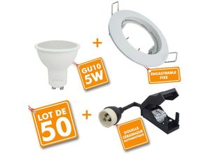 3700710814160 - Eclairage Design - Set von 50 Downlight Leuchten komplett weiß mit GU10 led 5W eq 40W Température de Couleur Blanc chaud 2700K