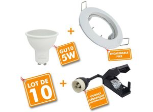 3700710814078 - Eclairage Design - Set von 10 weißen Full Fixed Downlight mit GU10 led 5W eq 40W Température de Couleur Blanc chaud 2700K