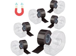 Image of Relaxdays - 6 x Magnetband 5m, mit Abroller, selbstklebendes Klebeband, Magnetstreifen, für Whiteboard & Kühlschrank, schwarz
