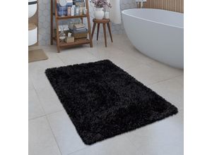 4061981055485 - Moderne Badematte Badezimmer Teppich Shaggy Kuschelig Weich Einfarbig Schwarz 40x55 cm - Paco Home