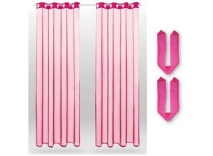 4059222003616 - Bestlivings - Transparente Pinke Gardine mit Ösen 2er Pack (B140 x L145) inkl 2 Raffhalter viele Varianten erhältlich - Pink