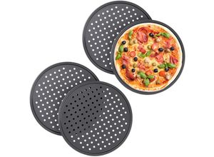 4052025307615 - Pizzablech 4er Set rund gelocht antihaft Pizza & Flammkuchen aus Stahl Knusperblech ∅ 32 cm anthrazit - Relaxdays