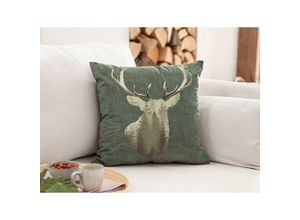 4260757271177 - Dekoleidenschaft - Kissenhülle Waldhirsch 45x45 cm grün in Samt Optik Kissenbezug mit Hirsch Motiv Zierkissenbezug 4260757271177 - Dekoleidenschaft - Kissenhülle Waldhirsch 45x45 cm grün in Samt Optik Kissenbezug mit Hirsch Motiv Zierkissenbezug