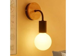 Image of Moderne Wandleuchte Edison E27 Zeitgenössische Metall-Loft-LED-Holz-Wandleuchte in warmem Gelb