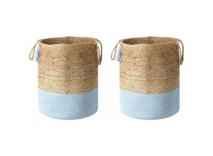 4255664809568 - Beliani - Set aus 2 Aufbewahrungskörben Baumwolle Jute Natur und Blau 50 cm Boho - Beige