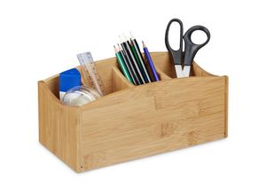 4052025202460 - Relaxdays - Schreibtischorganizer aus Bambus Stifteköcher mit 4 Fächern natürliche Maserung hbt ca 115 x 26 x 13 cm natur