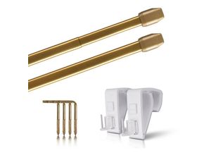 4059222055905 - Vitragestangen 2er Pack ausziehbar 2 Gardinenstangen mit Klemmträger - Befestigung ohne Bohren (Farbe messing glänzend Größe 80-120cm ) - Messing