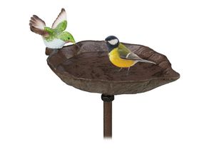 4052025263942 - Gusseisen Vogeltränke zum Stecken mit Erdspieß Gartendeko Vogelfutterstelle Wasserschale 1 m hoch braun - Relaxdays