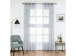 4063425128847 - 2 Stücke Vorhänge & Gardine transparent mit Ösen grau 140x145 cm - grau - Woltu