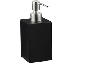 4052025908638 - Seifenspender 300 ml nachfüllbar Bad Küche Flüssigseifenspender eckig Polyresin Edelstahlpumpe schwarz - Relaxdays