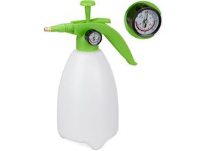 4052025300449 - Relaxdays - Pumpsprühflasche einstellbare Messingdüse Manometer Garten Schädlingsbekämpfung 2l Drucksprüher weiß grün