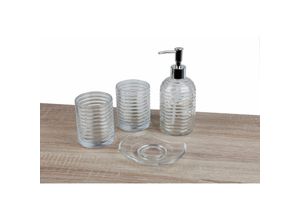 4251699829212 - Buri - Badezimmer-Set aus Glas Seifenspender Seifenschale Zahnputzbecher Badaccessoires