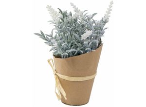 4250407351571 - Künstlicher Lavendel mit Übertopf 22cm Kunstblume Kunstpflanze Lavendelbusch - weiss