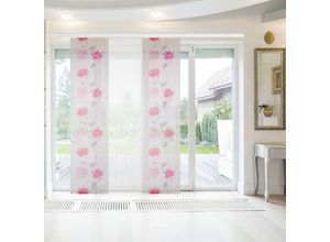 4023177049906 - Bestlivings - Flächenvorhang Elena 3er Pack mit Druck   Motiv 60 x 260 cm (b x h) in Himbeere Floral Schiebevorhang mit Print - Himbeere Floral