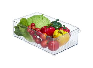 Image of Relaxdays - Kühlschrank Organizer, Aufbewahrung von Lebensmitteln, hbt: 10x20,5x36,5 cm, Küchenbox mit Griff, transparent
