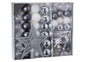 4260461473522 - Kunststoff Christbaumschmuck 45 Teile Set - silber - Shatterproof Weihnachtskugeln bruchsicher - Tannenbaum Weihnachtsbaum Christbaum Zierschmuck