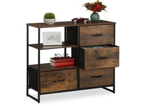 4052025385408 - Relaxdays - Kommode Industrial hbt 715 x 84 x 325 cm Stoff Metall Holzoptik 4 Schubladen Sideboard braun schwarz