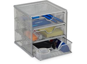 4052025953362 - Relaxdays - Schreibtischorganizer Büroablage aus Metallgeflecht Ablagebox für Bürobedarf HxBxT 17 x 16 x 17cm silber