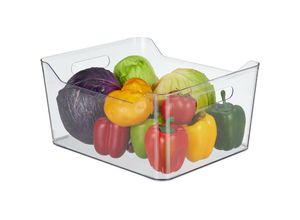 Image of Kühlschrank Organizer, Lebensmittel Aufbewahrung, hbt 18 x 37 x 29,5 cm, Kühlschrankbox mit Griff, transparent - Relaxdays
