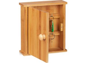 4052025247799 - Schlüsselkasten Bambus-Holz 6 Haken Magnetverschluss Schlüsselschrank für die Wand hbt 205x18x6cm natur - Relaxdays