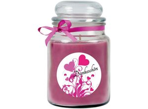 4059222279196 - Hs Candle - Dankes-Duftkerze im Bonbonglas Danke Duft Lavendel ( Lila ) 500g - Brenndauer bis zu 110 Stunden Kerze aus Glas mit Duft - Lila