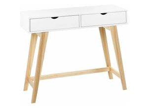 4255664812087 - Konsolentisch Weiß mit hellem Holz MDF Holzbeine 101 x 36 x 78 cm 2 Schubladen Flur Wohnzimmer Möbel skandinavischer Stil - Weiß