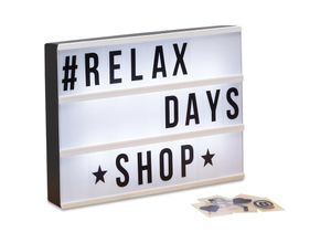 4052025215385 - Light Box Leuchtbox Set mit 85 Zeichen Buchstaben led Leuchtschild HxBxT 22 x 30 x 45 cm weiß schwarz - Relaxdays