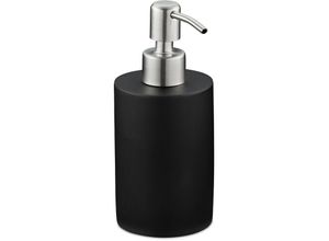 4052025908737 - Seifenspender 180 ml nachfüllbar Bad wc Küche Flüssigseifenspender Polyresin Edelstahlpumpe schwarz - Relaxdays