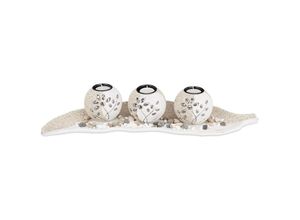 4052025228583 - Teelichthalter Set Blattschale Deko Sand Kieselsteine Kerzenhalter stimmungsvolle Tischdeko beige-weiß - Relaxdays