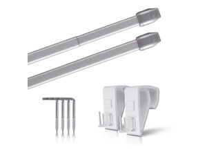 4059222055806 - Vitragestangen 2er Pack ausziehbar 2 Gardinenstangen mit Klemmträger - Befestigung ohne Bohren (Farbe silber Größe 40-60cm ) - Silber