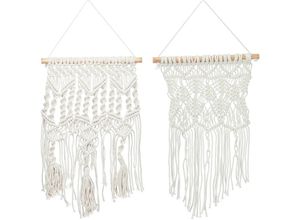 4052025398453 - Makramee Wandbehang 2er Set handgefertigt Boho Style Wanddeko 2 Muster & Größen Baumwolle & Holz creme - Relaxdays